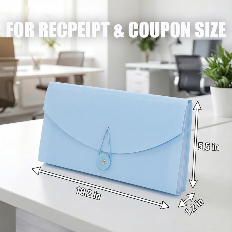Gtheimn Portable 13-Pocket Receipt & Coupon Organizer, Small Expanding Accordion File Folder with Labels, Long Ticket Size Holder for Bills, Checks, and Travel Documents (10.2" x 5.5"), Blue - Image 2